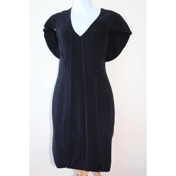 Black Halo Crepe Dress with Chiffon Panels on Front - Picture 1 of 7
